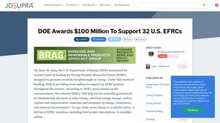 DOE Awards $100 Million To Support 32 U.S. EFRCs | Bergeson ...
