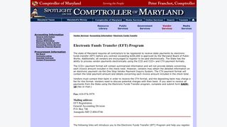 Electronic Funds Transfer (EFT) Program - Comptroller of Maryland