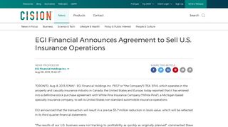 CNW | EGI Financial Announces Agreement to Sell U.S. Insurance ...