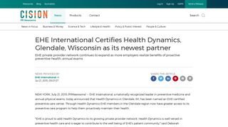 EHE International Certifies Health Dynamics, Glendale, Wisconsin as ...