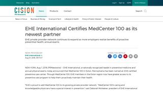 EHE International Certifies MedCenter 100 as its newest partner