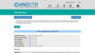 Trial Review - ANZCTR - Registration