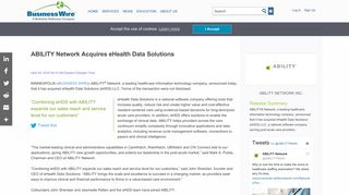 ABILITY Network Acquires eHealth Data Solutions | Business Wire