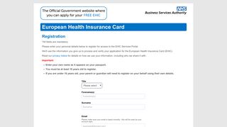 European Health Insurance Card User Registration
