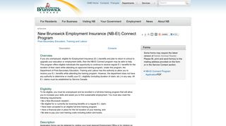 New Brunswick Employment Insurance (NB-EI) Connect Program