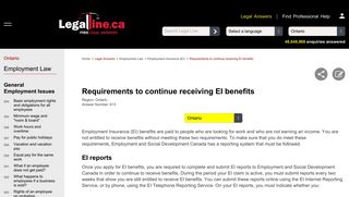 Requirements to continue receiving EI benefits - Legal Line