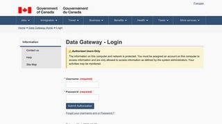 Login - Data Gateway- Canada.ca - the Data Gateway