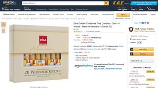 Buy Eika Golden Christmas Tree Candles - Gold - 4 Inches - Made in ...