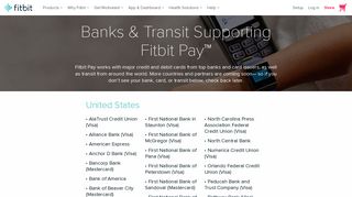 Fitbit Pay Bank & Transit List