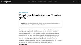 Employer Identification Number (EIN) Definition - Entrepreneur Small ...