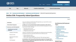 Online EIN Frequently Asked Questions | Internal Revenue Service