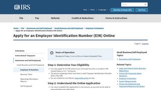 Apply for an Employer Identification Number EIN Online | Internal ...