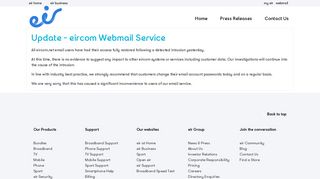 Update eircom Webmail Service