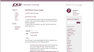 EKUDirect User Login | Information Technology