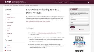 EKU Online: Activating Your EKU Direct Account | Online Degree ...