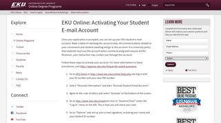 EKU Online: Activating Your Student E-mail Account | Online Degree ...