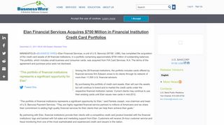 Elan Financial Services Acquires $700 Million in ... - Business Wire