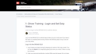 1 - Driver Training - Login and Set Duty Status | EROAD Help Center
