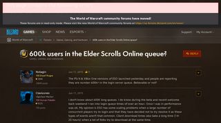 600k users in the Elder Scrolls Online queue? - World of Warcraft ...