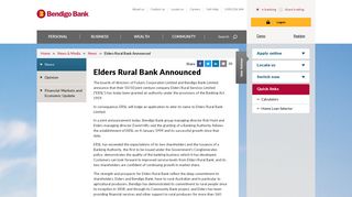 Elders Rural Bank Announced - Bendigo Bank