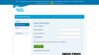 Once Off Top Up - Pay As You Go electricity home page