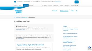 Pay by Card - Electricity or Gas bill - Electric Ireland