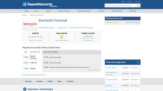 Elements Financial Reviews and Rates - Deposit Accounts