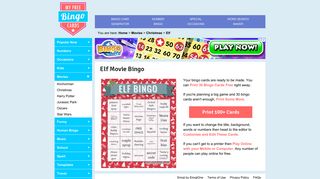 Elf Movie Bingo - Myfreebingocards.com