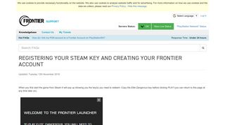 Registering your Steam key and creating your Frontier account ...