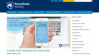 eLiving Text Message Notifications | Penn State University Park Housing