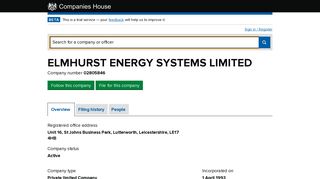 ELMHURST ENERGY SYSTEMS LIMITED - Overview (free company ...