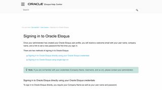 Signing in to Oracle Eloqua - Oracle Docs