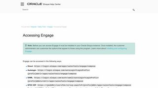 Accessing Engage - Oracle Docs