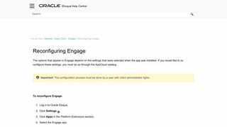 Reconfiguring Engage - Oracle Docs
