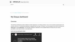 My Eloqua dashboard - Oracle Docs