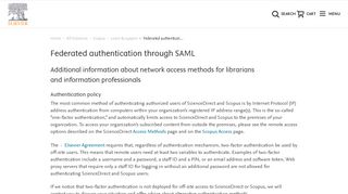 Federated authentication through SAML- Scopus | Support | Elsevier