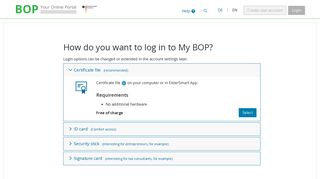 BOP - How do you want to login to My ELSTER?