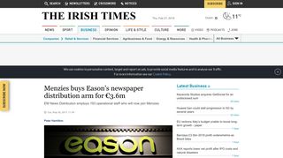 Menzies buys Eason's newspaper distribution arm for €3.6m