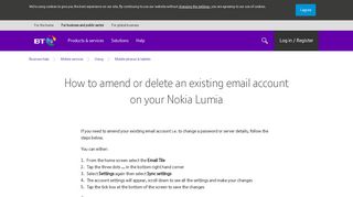How to amend or delete an existing email account on your Nokia Lumia