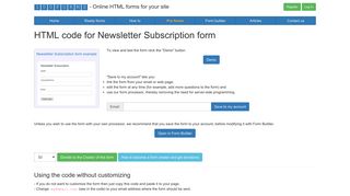 HTML code for Newsletter Subscription form