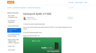 CenturyLink ZyXEL C1100Z – OpenDNS