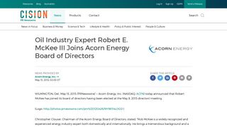 Oil Industry Expert Robert E. McKee III Joins Acorn Energy Board of ...