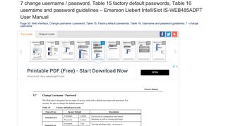 7 change username / password, Table 15 factory default passwords ...