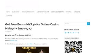 Free Bonus MYR30 Online Casino Malaysia Empire777