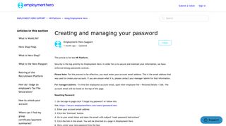 Creating and managing your password - employment hero support