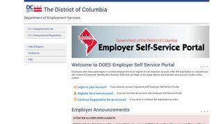 DOES - Employer & Agent Portal - Employer Self-Service Portal - DC.gov