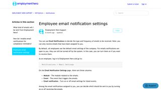 Employee email notification settings - employment hero support