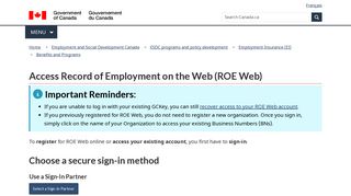 Access Record of Employment on the Web (ROE Web) - Canada.ca