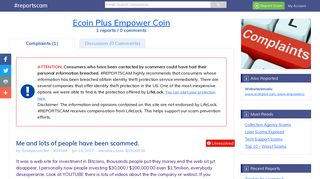 #REPORTSCAM - Ecoin Plus Empower Coin has 1 complaint(s)