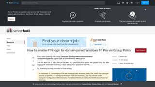 How to enable PIN login for domain-joined Windows 10 Pro via Group ...